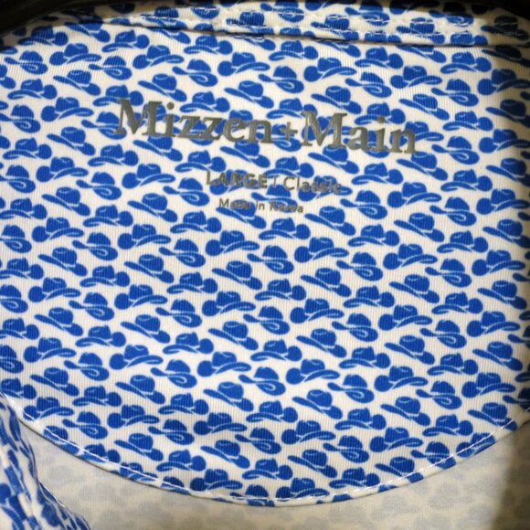 Mizzen Main Shirt Men Large Short Sleeve Golf Polo Classic Fit White Blue Hats - Picture 3 of 7